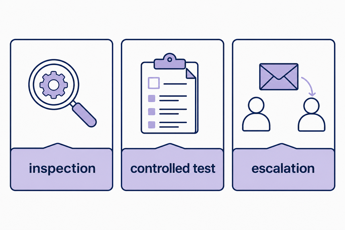 Separate Inspection, Controlled Testing and Escalation — TIME Hydraulic