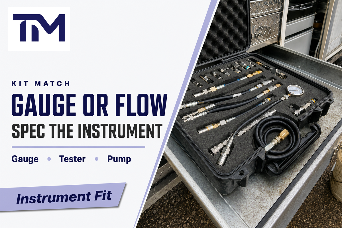 Hydraulic Pressure Test Kit and Instrument Match: Gauge, Flow Tester, Sampling, or Pump — TIME