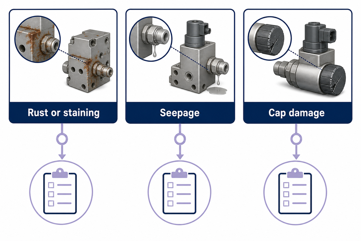 Read Rust, Seepage, and Cap Damage as Different Signals